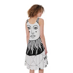 Black And White Celestial Sun Print Women's Sleeveless Dress