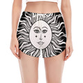 Black And White Celestial Sun Print Women's Split Running Shorts