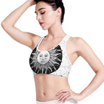 Black And White Celestial Sun Print Women's Sports Bra