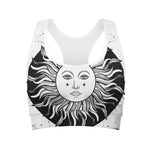 Black And White Celestial Sun Print Women's Sports Bra