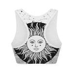Black And White Celestial Sun Print Women's Sports Bra