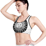 Black And White Celestial Sun Print Women's Sports Bra