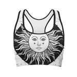 Black And White Celestial Sun Print Women's Sports Bra