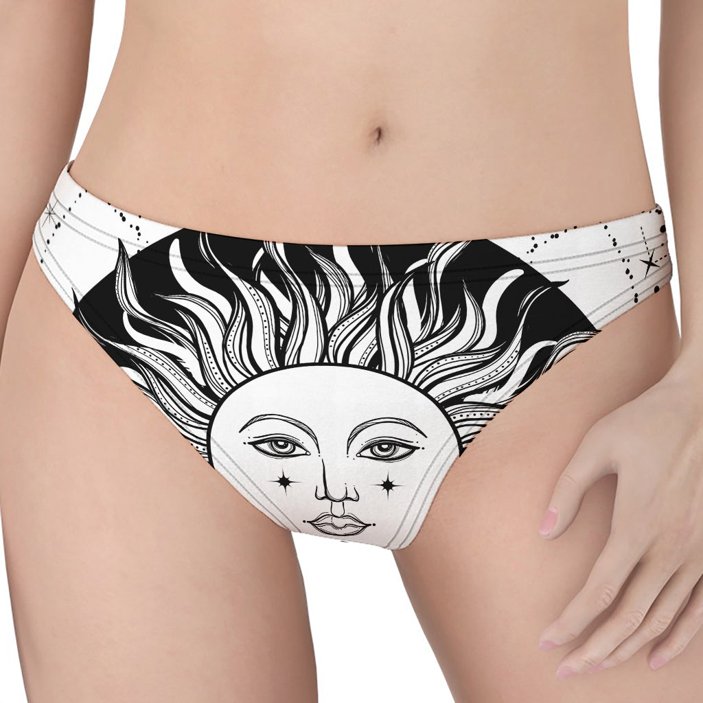 Black And White Celestial Sun Print Women's Thong