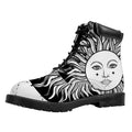 Black And White Celestial Sun Print Padded Collar Lace Up Boots