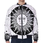 Black And White Celestial Sun Print Zip Sleeve Bomber Jacket