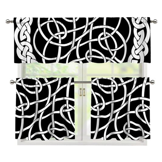 Black And White Celtic Knot Print 3 Piece Kitchen Curtains
