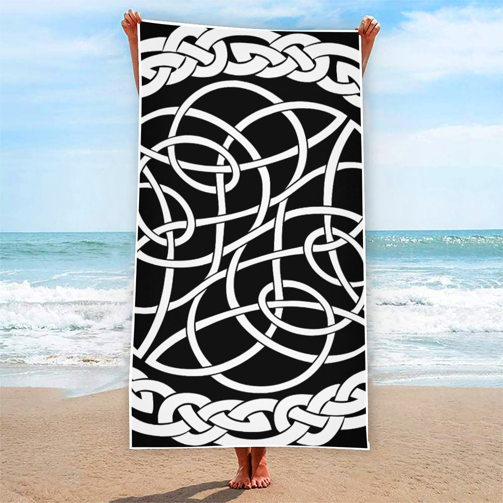 Black And White Celtic Knot Print Beach Towel