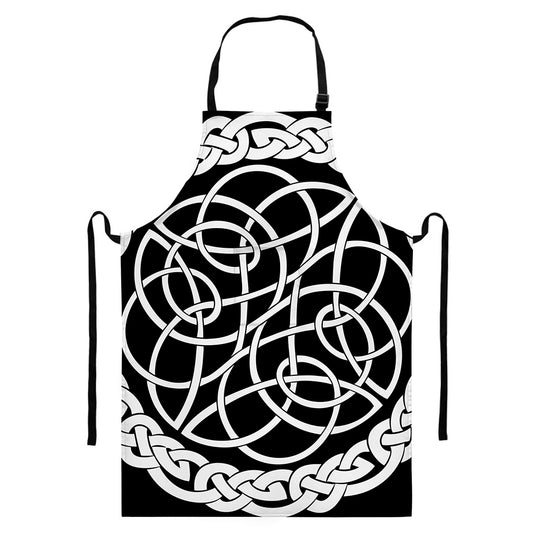 Black And White Celtic Knot Print Bib Apron With Pocket