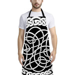 Black And White Celtic Knot Print Bib Apron With Pocket