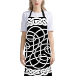 Black And White Celtic Knot Print Bib Apron With Pocket
