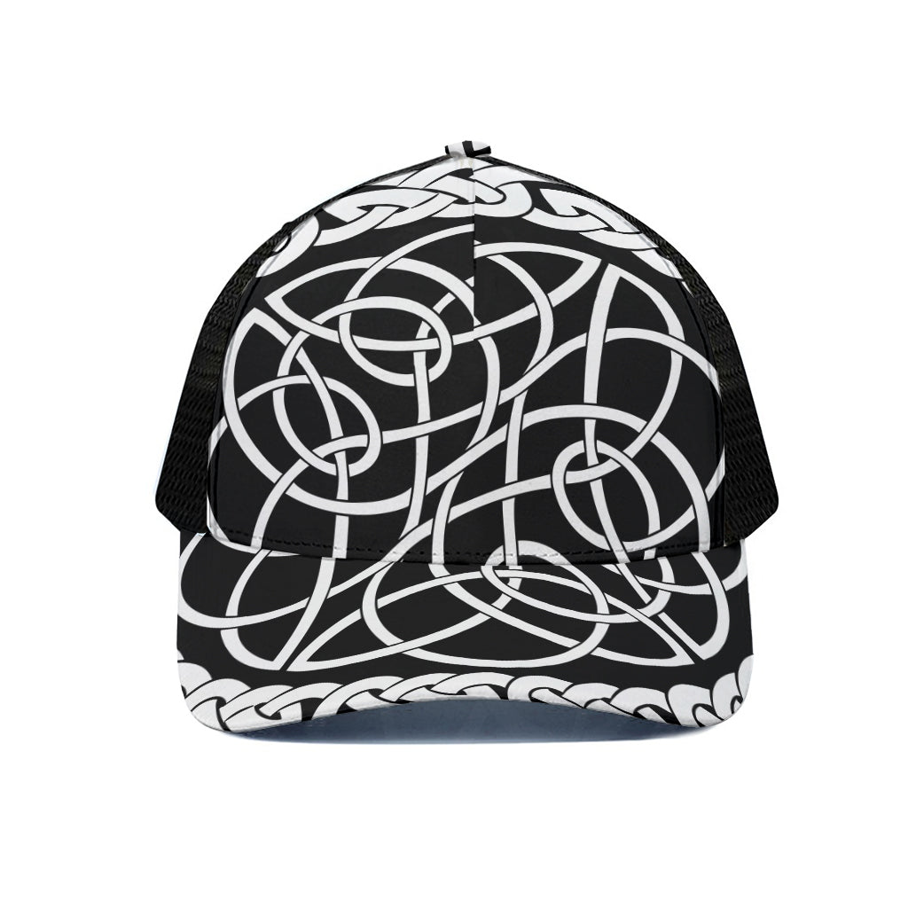 Black And White Celtic Knot Print Black Mesh Trucker Cap