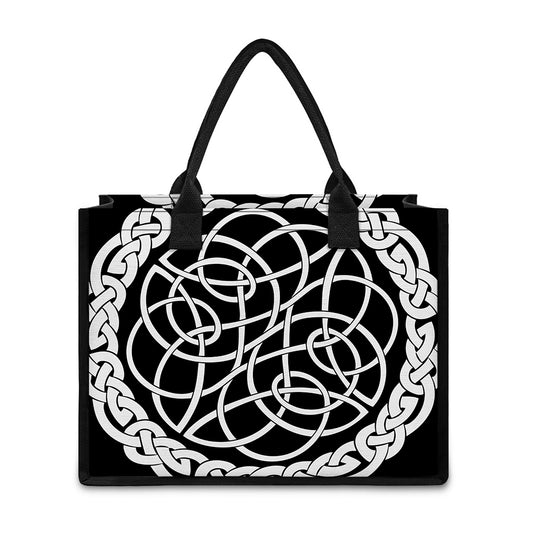 Black And White Celtic Knot Print Canvas Tote Bag