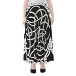 Black And White Celtic Knot Print Chiffon Maxi Skirt