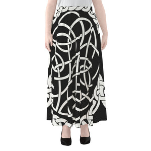 Black And White Celtic Knot Print Chiffon Maxi Skirt