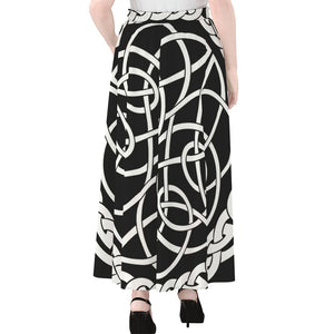 Black And White Celtic Knot Print Chiffon Maxi Skirt