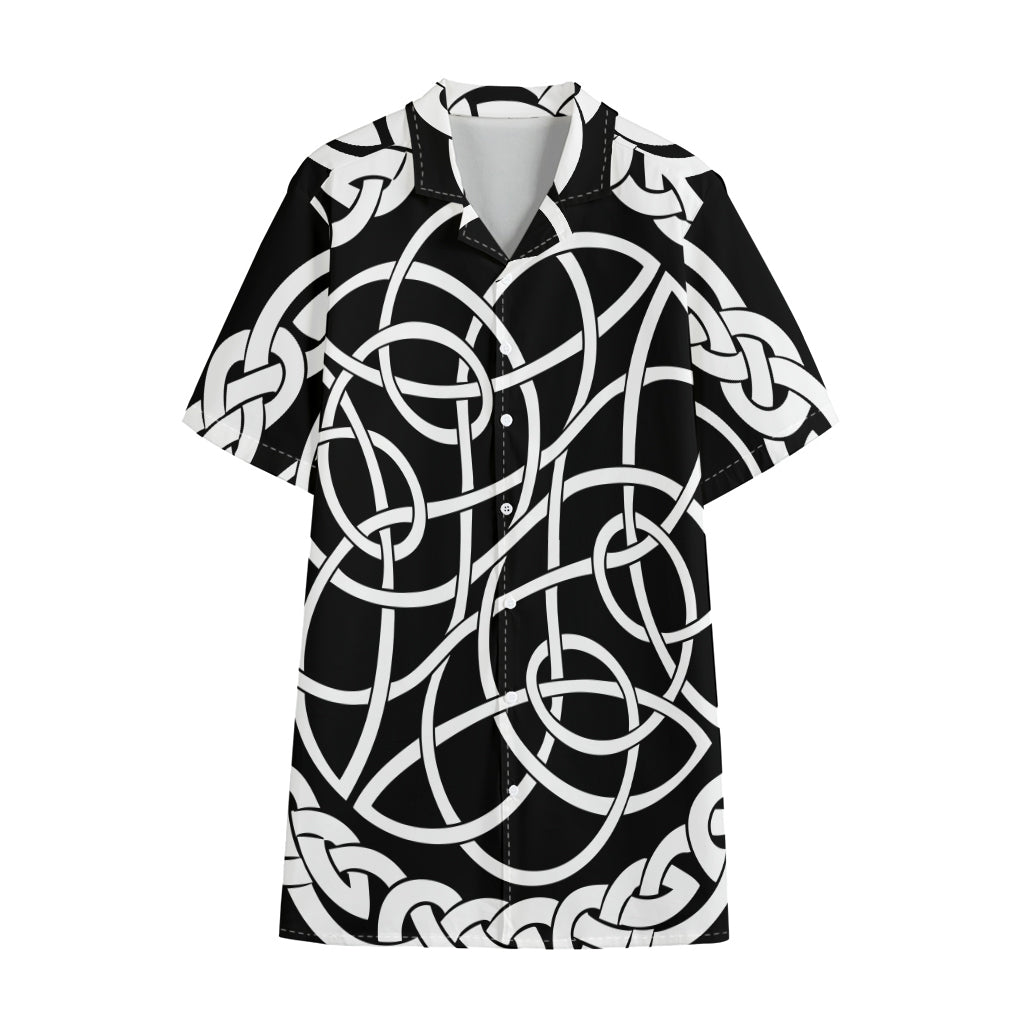 Black And White Celtic Knot Print Cotton Hawaiian Shirt
