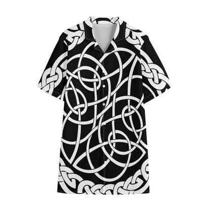 Black And White Celtic Knot Print Cotton Hawaiian Shirt