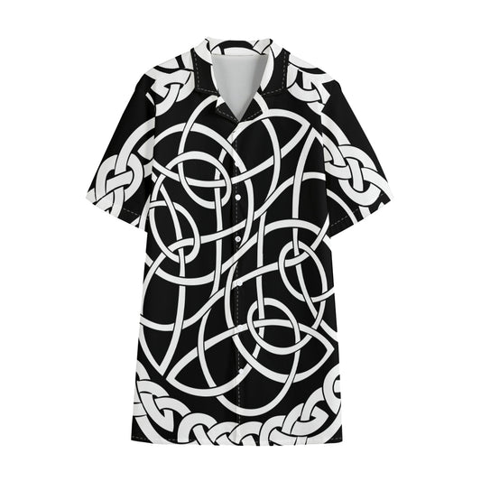 Black And White Celtic Knot Print Cotton Hawaiian Shirt