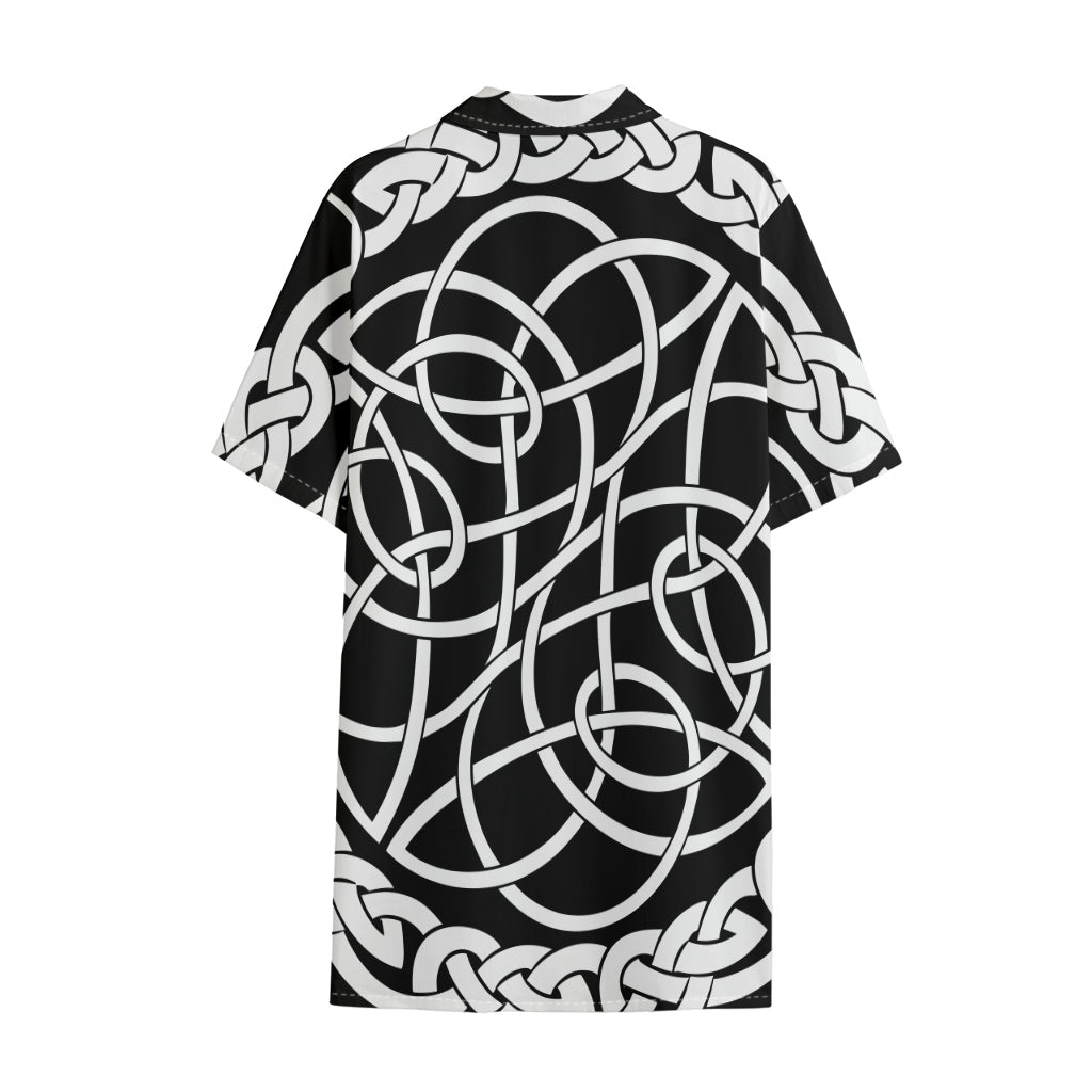 Black And White Celtic Knot Print Cotton Hawaiian Shirt
