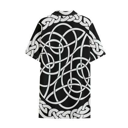 Black And White Celtic Knot Print Cotton Hawaiian Shirt