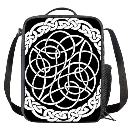 Black And White Celtic Knot Print Crossbody Lunch Bag