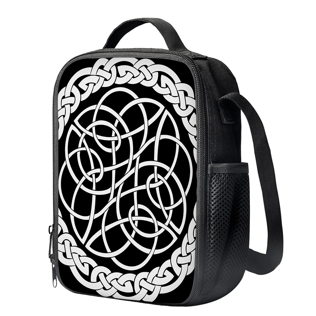 Black And White Celtic Knot Print Crossbody Lunch Bag