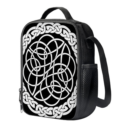 Black And White Celtic Knot Print Crossbody Lunch Bag
