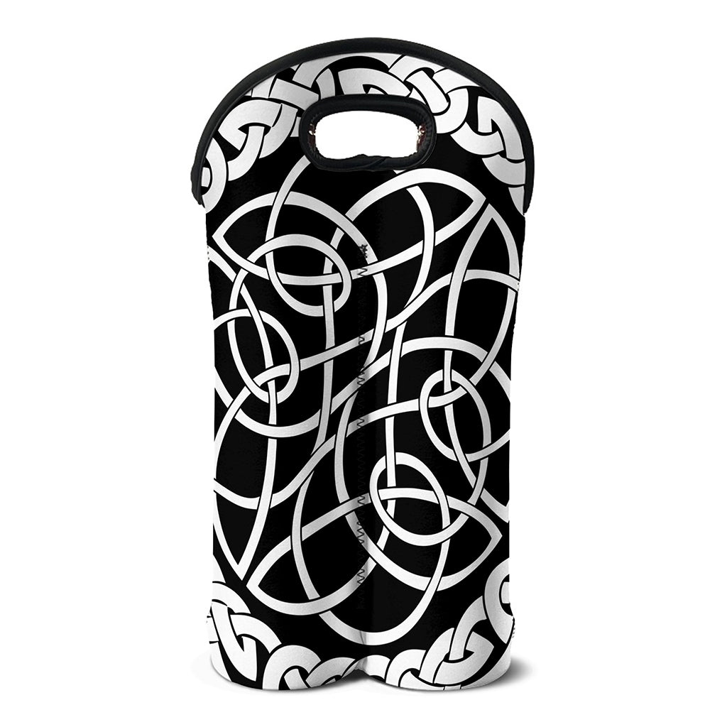 Black And White Celtic Knot Print Double Neoprene Wine Tote