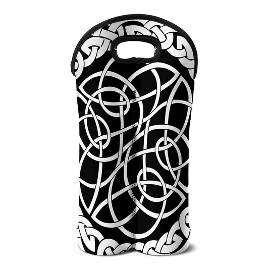 Black And White Celtic Knot Print Double Neoprene Wine Tote