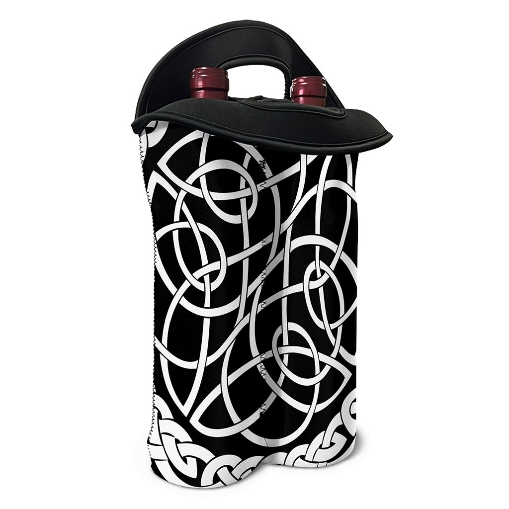 Black And White Celtic Knot Print Double Neoprene Wine Tote