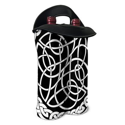 Black And White Celtic Knot Print Double Neoprene Wine Tote