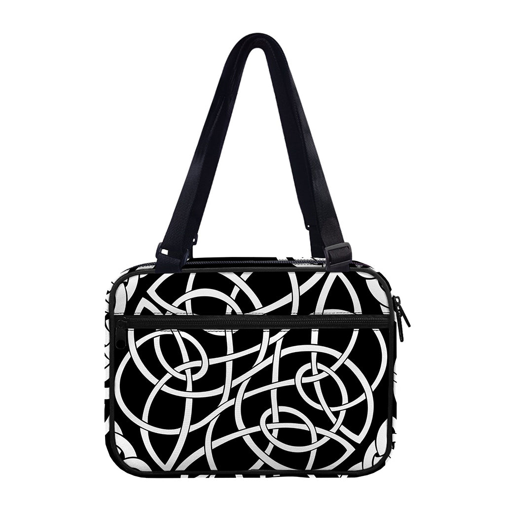 Black And White Celtic Knot Print Double Strap Bible Bag