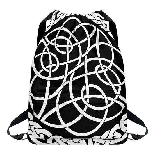 Black And White Celtic Knot Print Drawstring Backpack