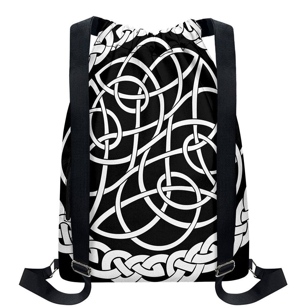 Black And White Celtic Knot Print Drawstring Backpack