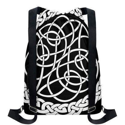 Black And White Celtic Knot Print Drawstring Backpack