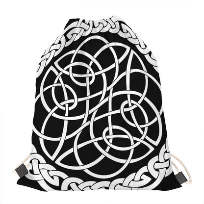 Black And White Celtic Knot Print Drawstring Bag