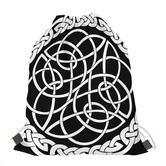 Black And White Celtic Knot Print Drawstring Bag