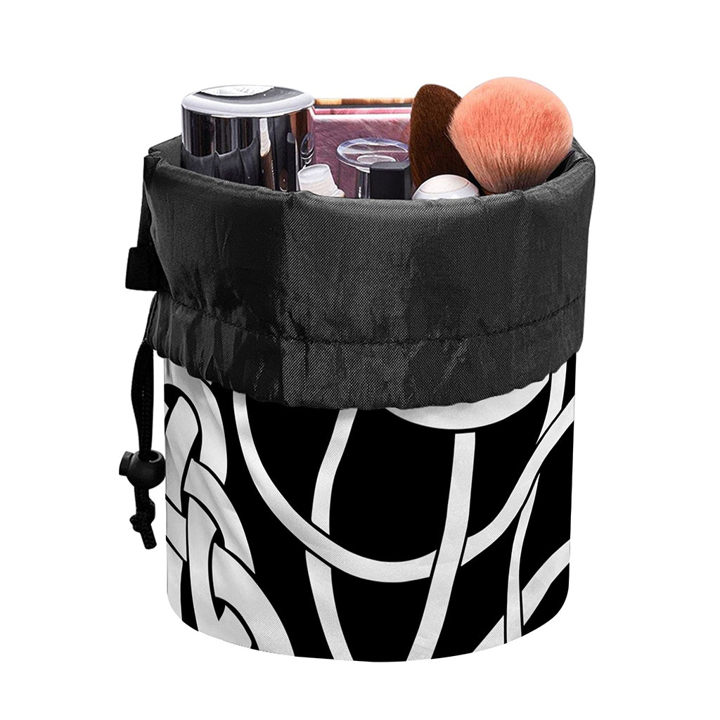 Black And White Celtic Knot Print Drawstring Makeup Bag