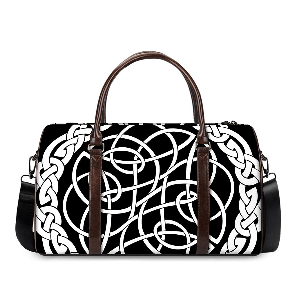 Black And White Celtic Knot Print Duffle Bag