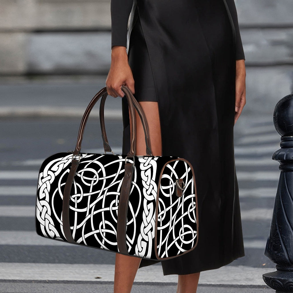 Black And White Celtic Knot Print Duffle Bag