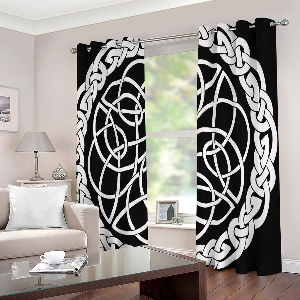 Black And White Celtic Knot Print Extra Wide Grommet Curtains