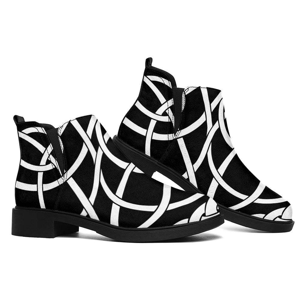 Black And White Celtic Knot Print Flat Ankle Boots