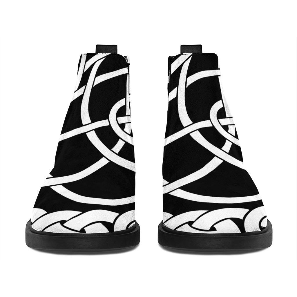 Black And White Celtic Knot Print Flat Ankle Boots