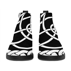 Black And White Celtic Knot Print Flat Ankle Boots