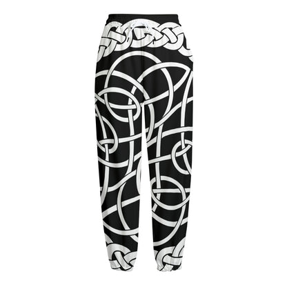 Black And White Celtic Knot Print Fleece Lined Knit Pants