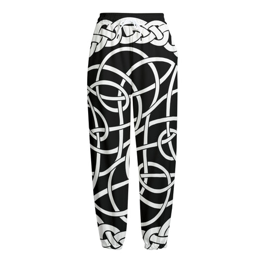 Black And White Celtic Knot Print Fleece Lined Knit Pants