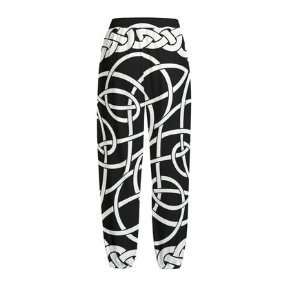 Black And White Celtic Knot Print Fleece Lined Knit Pants