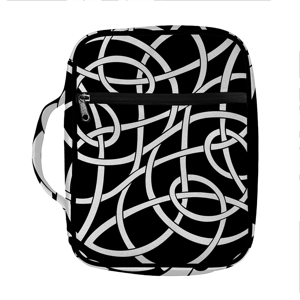 Black And White Celtic Knot Print Front Pocket Bible Bag