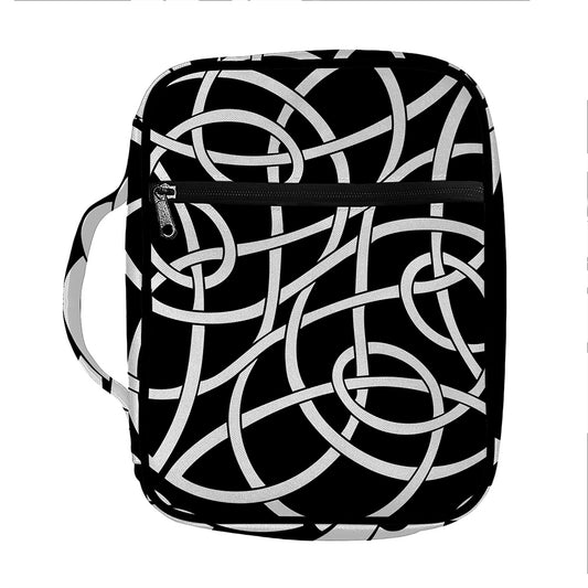 Black And White Celtic Knot Print Front Pocket Bible Bag